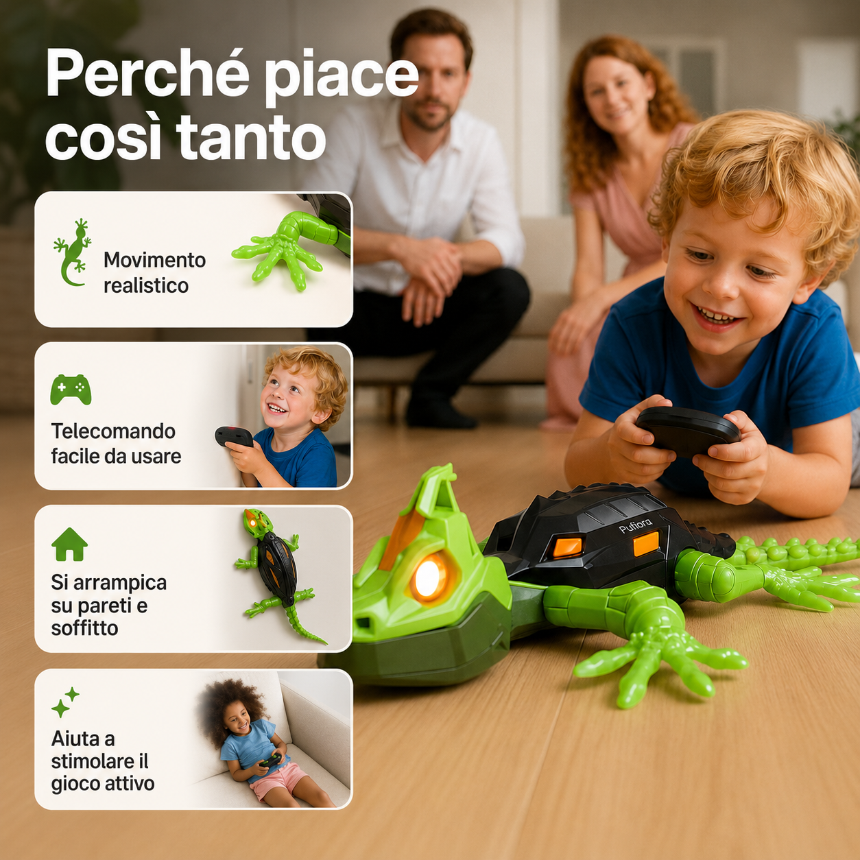 Pufiora™ GeckoGo - Il Geco Interattivo che si Arrampica